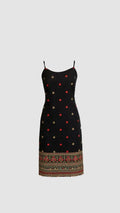 Black Ethnic Slip Dress with Floral Border Prizat