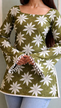 Stay fresh and stylish with our Olive Green Floral Short Kurti
