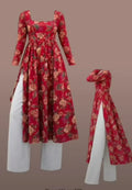 Crimson Red Floral Ethnic Short Kurti with Wide Leg Pants Set | Prizat
