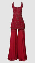 Maroon Embroidered Sharara Set Prizat