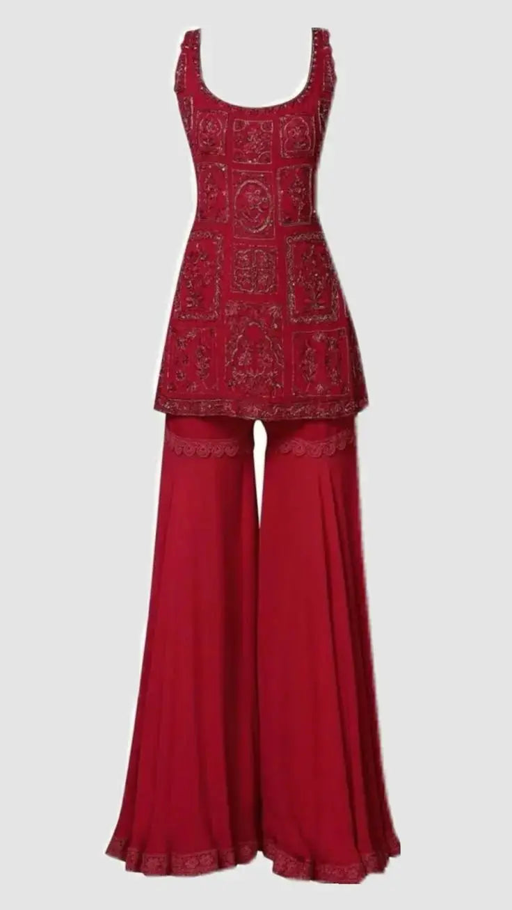 Maroon Embroidered Sharara Set Prizat