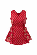 Ruby Red Hand-Block Print Sleeveless Short Kurti Prizat